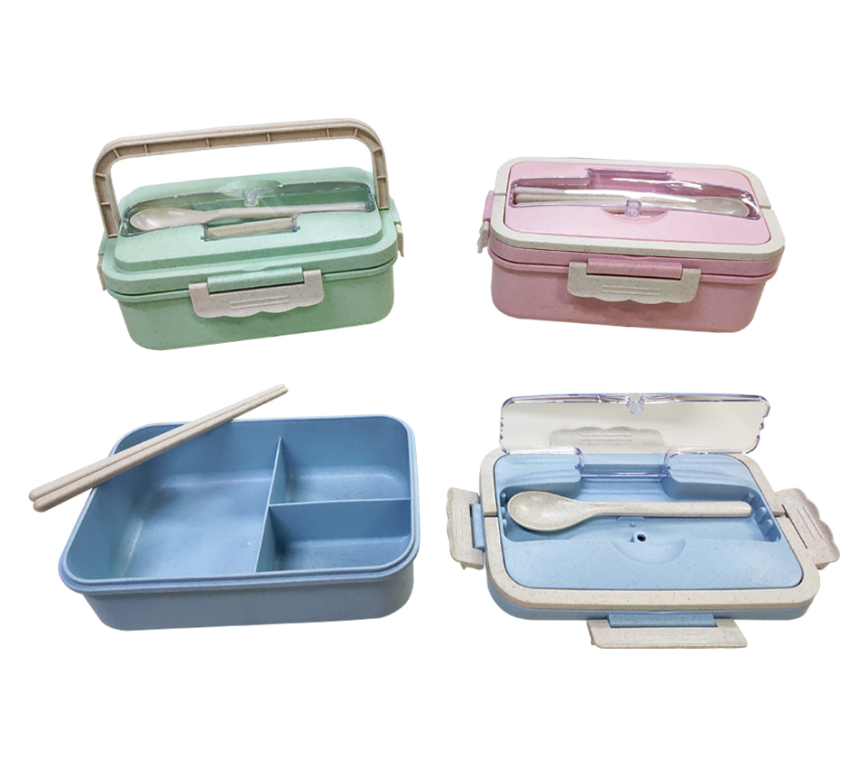 wheat lunch box with cutlery set