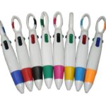 Trendy 4-in-1 Multicolor Retractable Pen with Carabiner Hook